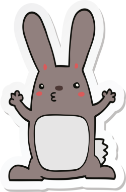 Bir insan tarafından çizilmiş çizgi film tavşanının çıkartması.