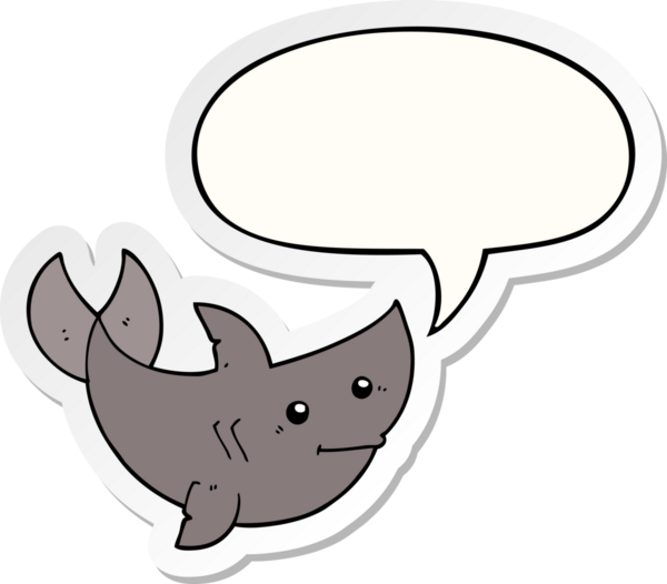 Bir insan tarafından çizilmiş balon etiketli çizgi film köpekbalığı.