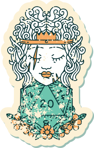 Retro Dövme Tarzı Bir insan tarafından çizilmiş doğal 20 zarlı barbar karakter