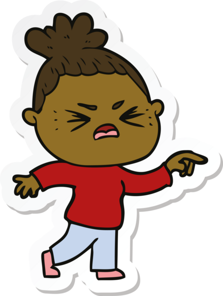 Bir insan tarafından çizilmiş kızgın bir karikatür çıkartması.