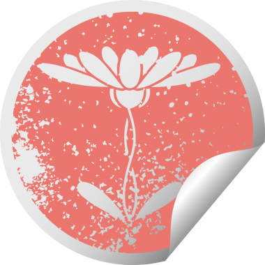 Bir insan tarafından çizilmiş çiçek desenli dairesel kabuk soyma etiketi.