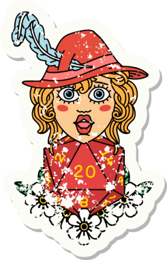 Bir insan şairin, doğal 20 zar atışıyla bir insan tarafından çizilmiş grunge etiketi.