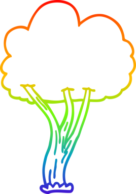 Gökkuşağı gradyan çizgi çizimi Bir insan tarafından çizilen çiçek açan bir ağaç
