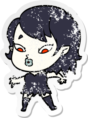 Bir insan tarafından çizilmiş şirin bir vampir kızın sıkıntılı çıkartması.