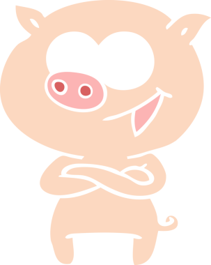 Bir insan tarafından çizilmiş neşeli domuz düz renkli çizgi film.