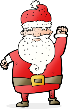 Bir insan tarafından çizilmiş kızgın Noel Baba çizgi filmi.