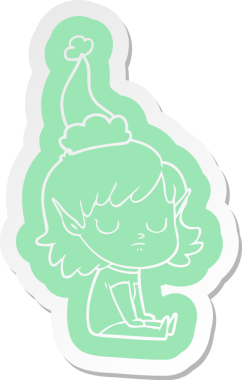 Bir insan tarafından çizilmiş Noel Baba şapkası giyen elf bir kızın garip çizgi film çıkartması.