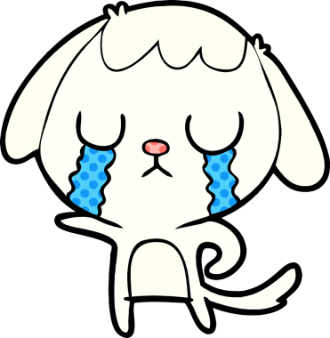 Bir insan tarafından çizilmiş şirin bir çizgi film köpeği ağlıyor.