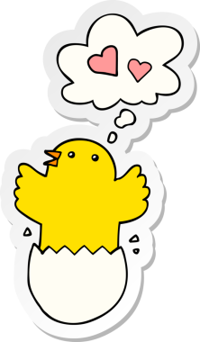 Düşünce baloncuğu bir insan tarafından çizilmiş, yumurtadan çıkan tatlı bir karikatür.