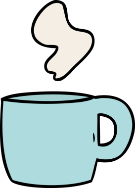 Bir insan tarafından çizilmiş dumanı tüten sıcak bir içeceğin karikatürü.