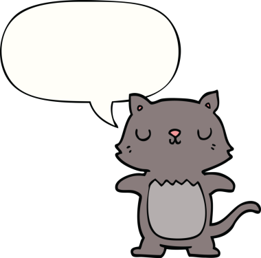 Bir insan tarafından çizilmiş konuşma balonu olan çizgi film kedisi.