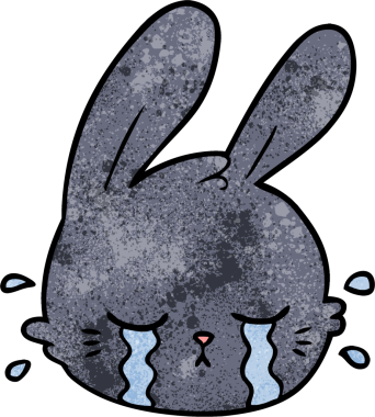 Bir insan tarafından çizilmiş ağlayan tavşan yüzü.