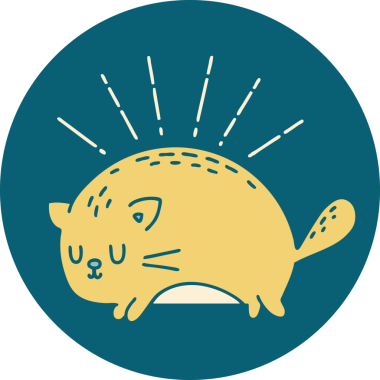 Bir insan tarafından çizilmiş dövme stili mutlu bir kedi.