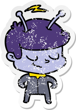 Bir insan tarafından çizilmiş dost canlısı bir uzay adamının sıkıntılı çıkartması.