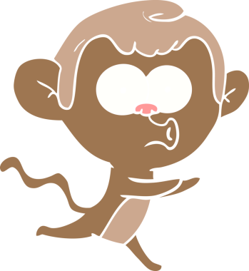 Bir insan tarafından çizilmiş düz renkli çizgi film öten maymun.