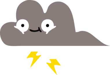 Bir insan tarafından çizilmiş bir fırtına bulutunun düz renkli retro karikatürü