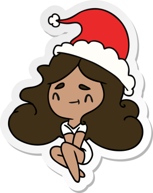 Bir insan tarafından çizilmiş Kawai kızının el çizimi Noel çıkartması.