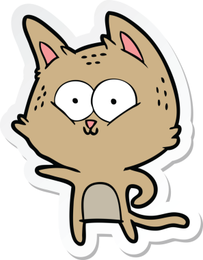 Bir insan tarafından çizilmiş çizgi film kedisinin çıkartması.