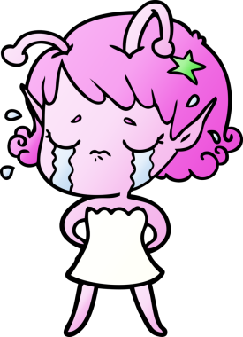 Bir insan tarafından çizilmiş ağlayan uzaylı kız çizgi filmi.