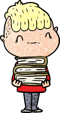 Bir insan tarafından çizilmiş kitapları olan çizgi film dostu bir çocuk.