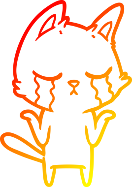 Bir insan tarafından çizilmiş, ağlayan çizgi film kedisinin sıcak çizgi çizimi.