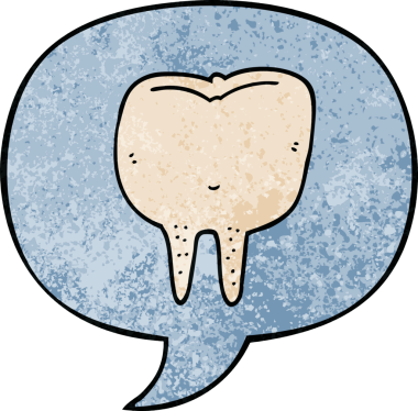 Bir insan tarafından çizilmiş eski moda konuşma baloncuklu çizgi film dişleri.