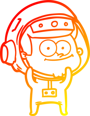 Bir insan tarafından çizilmiş mutlu bir astronot çizgi filminin sıcak gradyan çizimi