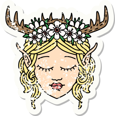 Bir insan tarafından çizilmiş bir Elf Druid karakterinin grunge çıkartması.