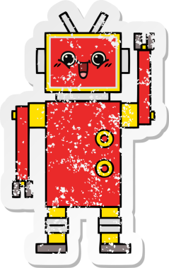 Bir insan tarafından çizilmiş mutlu bir robotun üzgün çıkartması.