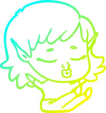 Bir insan tarafından çizilmiş güzel bir elf kızının soğuk çizgi çizimi.