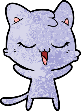 Bir insan tarafından çizilmiş mutlu çizgi film kedisi.