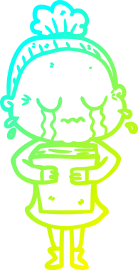 Bir insan tarafından çizilmiş ağlayan yaşlı bir kadının soğuk çizgi çizimi.