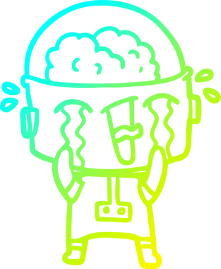 Bir insan tarafından çizilmiş ağlayan robot karikatür çizimi