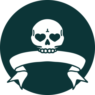 bir insan tarafından çizilmiş bir kafatası pankartıyla dövme biçimi simgesi