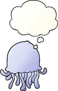 Düşünce baloncuklu çizgi film denizanası, bir insan tarafından çizilmiş yumuşak eğimli bir şekil.