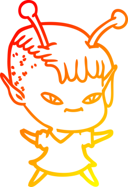 Bir insan tarafından çizilmiş sevimli bir uzaylı kız çizgi çizimi.