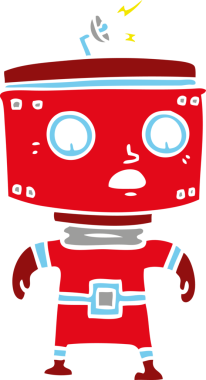 Bir insan tarafından çizilmiş düz renkli çizgi film robotu