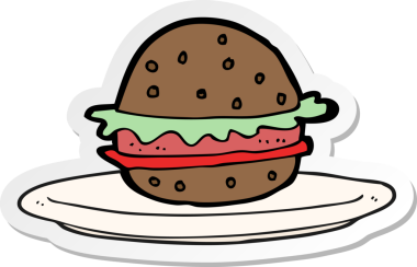 Bir insan tarafından çizilmiş tabağa çizilmiş hamburger etiketi.