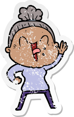 Bir insan tarafından çizilmiş mutlu, yaşlı bir kadının sıkıntılı çıkartması.