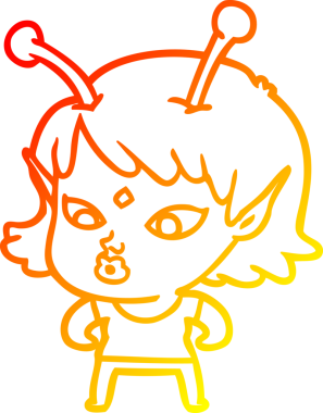 Bir insan tarafından çizilmiş güzel bir uzaylı kız çizgi çizimi.