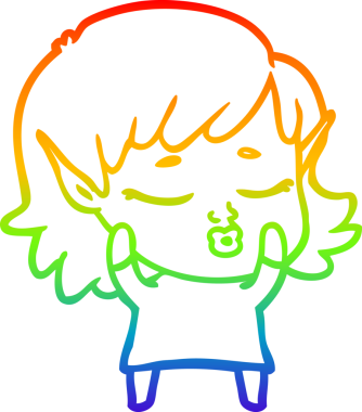 Gökkuşağı gradyan çizgisi bir insan tarafından çizilmiş güzel bir elf kızı çizimi