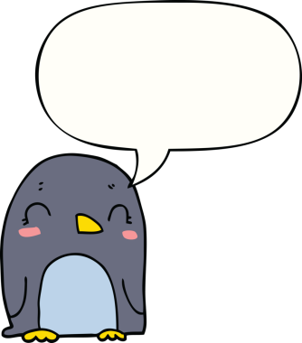 Bir insan tarafından çizilmiş konuşma balonu olan penguen çizgi filmi.