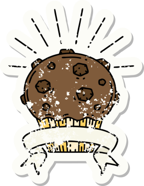 Bir insan tarafından çizilmiş eski bir dövme stili çikolatalı kek.