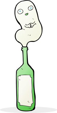 Şişede bir insan tarafından çizilmiş çizgi film hayaleti.