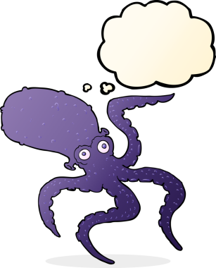 Bir insan tarafından çizilmiş düşünce baloncuklu ahtapot.