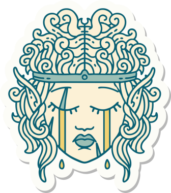 Bir insan tarafından çizilmiş ağlayan barbar bir elf karakterinin çıkartması.