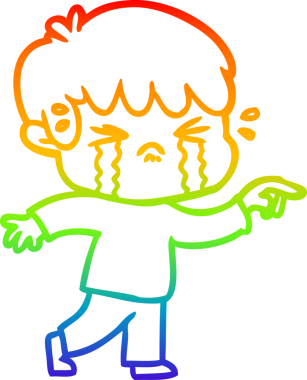 Gökkuşağı gradyan çizimi bir insan tarafından çizilmiş ağlayan bir çizgi çocuk çizimi