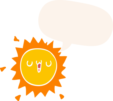 bir insan tarafından çizilmiş eski moda konuşma baloncuklu çizgi film güneşi