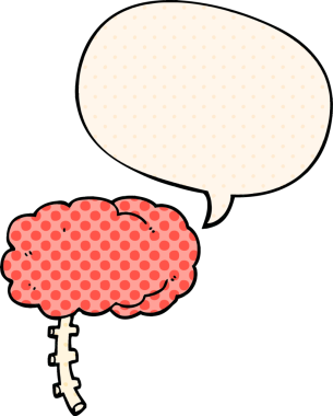 Bir insan tarafından çizilmiş çizgi roman tarzında konuşma baloncuğu olan çizgi film beyni.