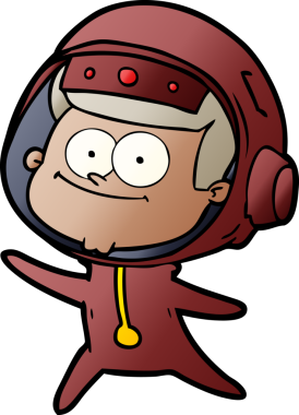 Bir insan tarafından çizilmiş mutlu astronot çizgi filmi.